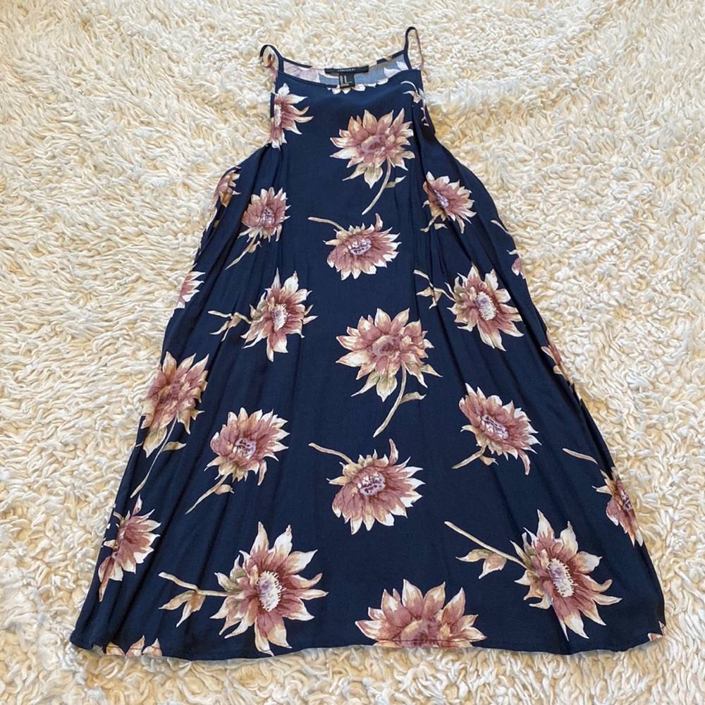 Navy blue flower printed dress
